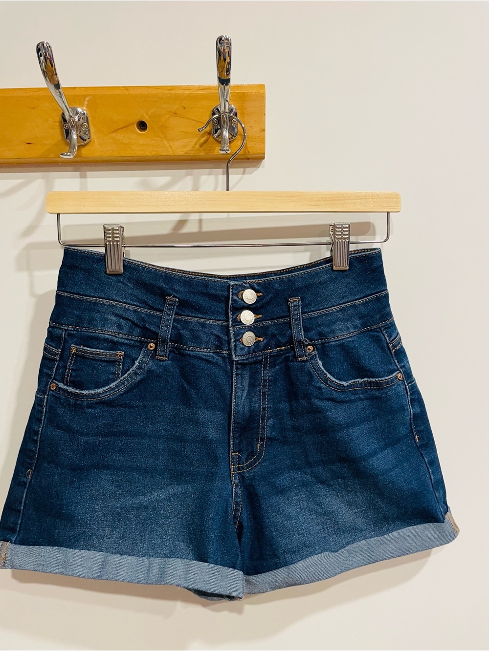 Dark Blue High-Waist Denim Shorts